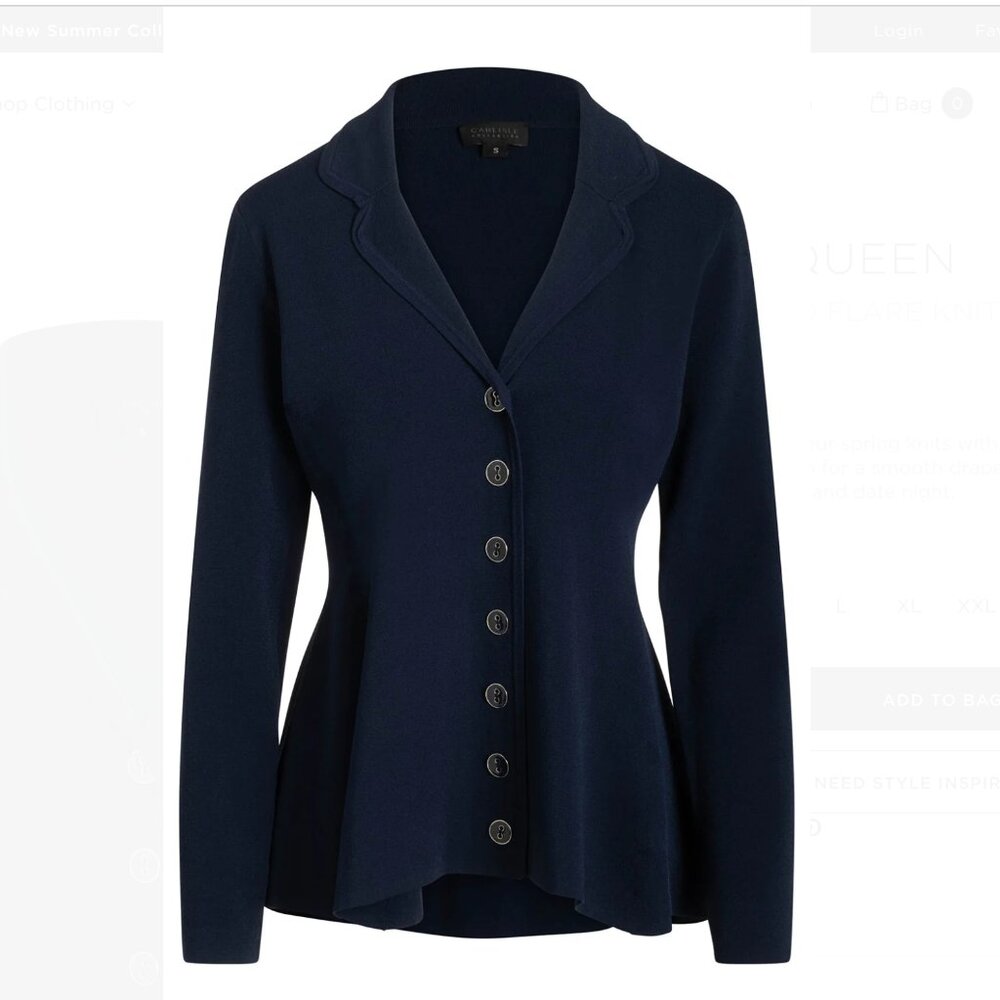 Carlisle Collection NIght Queen Navy Fit N Flare Knit Blazer Size XS. NWT!!!!